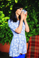 Dressed in electric blue stockings 1