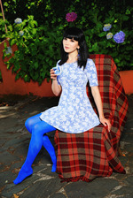 Dressed in electric blue stockings 6